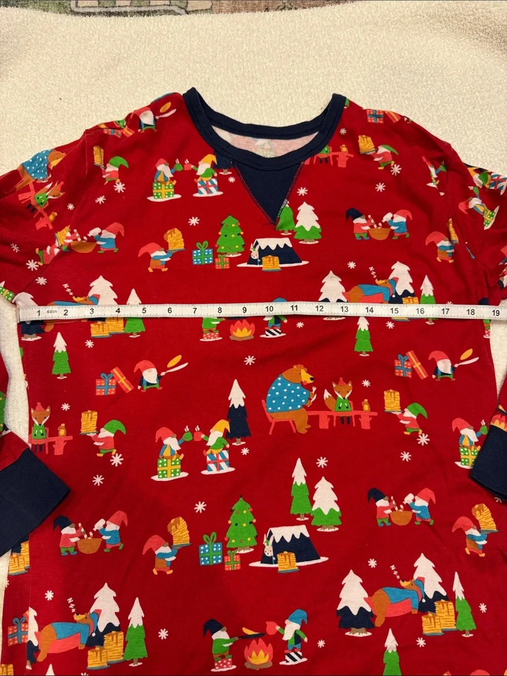 Wondershop Red Holiday Camp-Print Mens Size Medium Pajama Set with Navy Cuffs